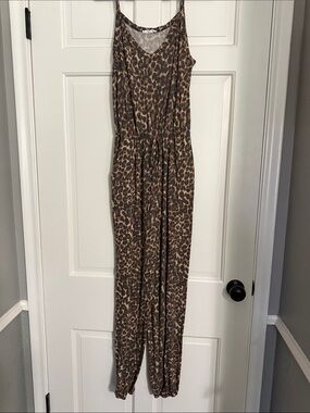 First Love Leopard Print Sleeveless Jumpsuit in Brown